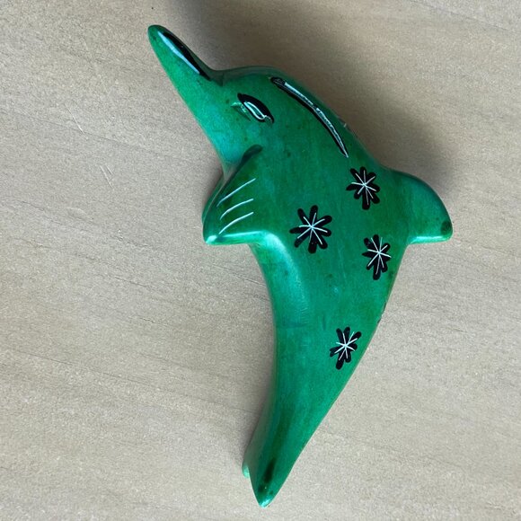 Small Green Soapstone Dolphin Figurine Sculpture Statue Decoration Decor - Picture 5 of 8